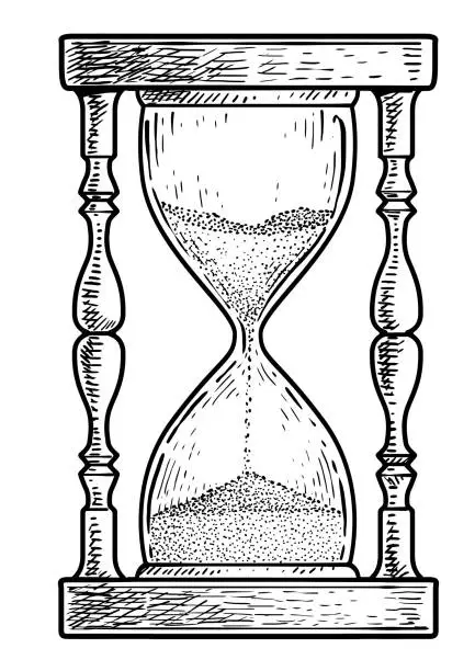 Vector illustration of Hourglass illustration, drawing, engraving, ink, line art, vector