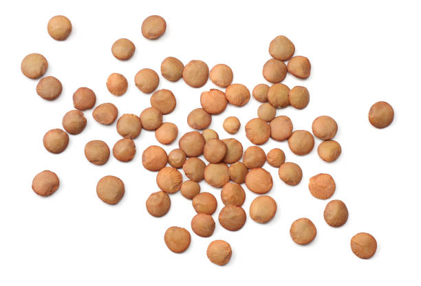 istock Pile lentil isolated on white background. Top view. 925470598
