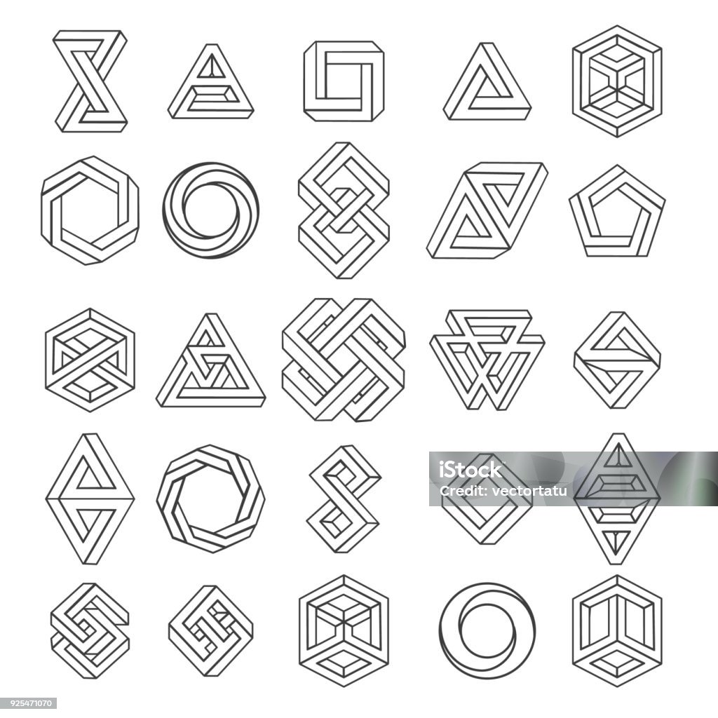 Graphic impossible shapes Graphic impossible shapes. Circle, square and triangle symbols with escher paradox impossible geometry geometric graphic, vector illustration Geometric Shape stock vector