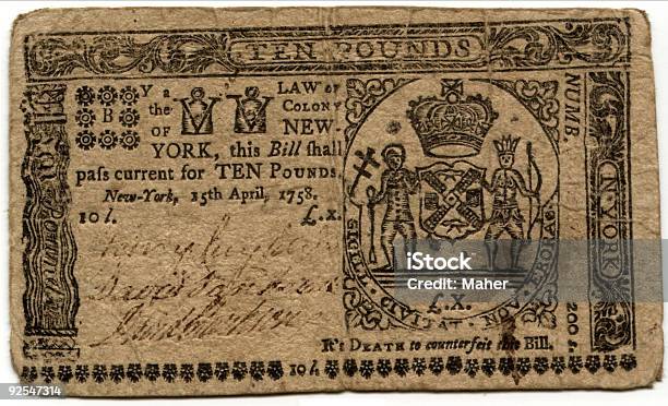Nova Iorque Cedo Colonial Bill - Fotografias de stock e mais imagens de Estilo colonial - Estilo colonial, Unidade Monetária, Antigo