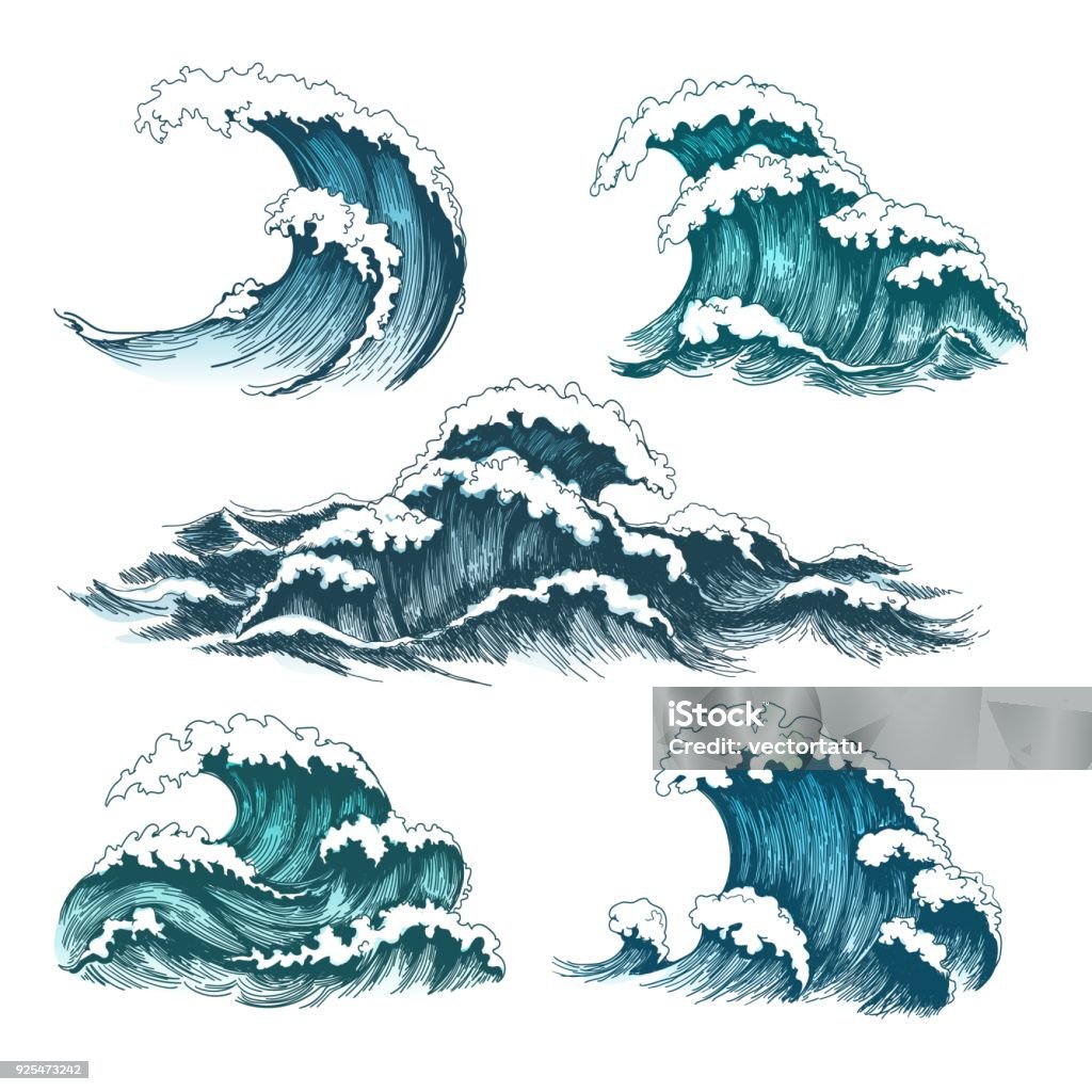 Vintage Cartoon Sea Waves Stock Illustration - Download Image Now - Wave -  Water, Sea, Drawing - Activity - iStock