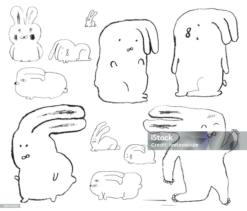 Set of bunny sketch Hand drawn bunnies Rabbit - Animal stock vector