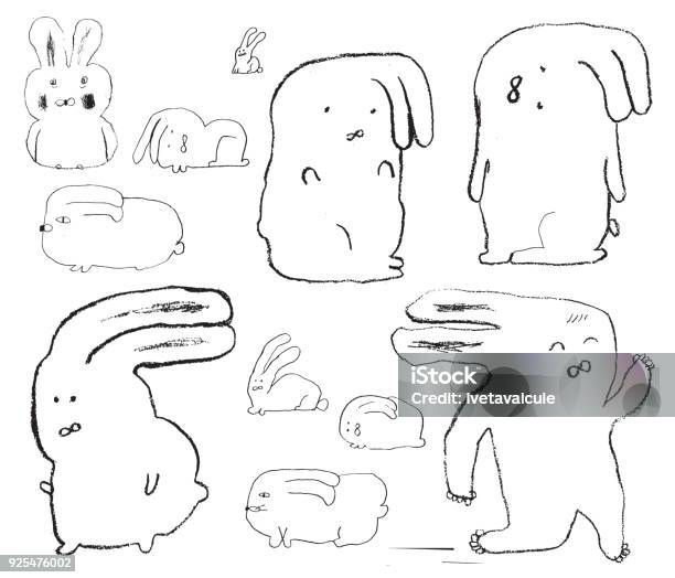 Set Of Bunny Sketch Stock Illustration - Download Image Now - Rabbit - Animal, Drawing - Art Product, Running