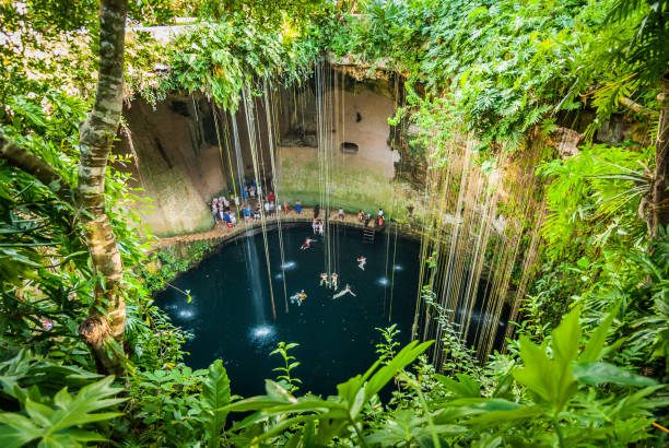 The famous Ik Kil Cenote on the Yucatan peninsula in Mexico. Right next to Chichen Itza.