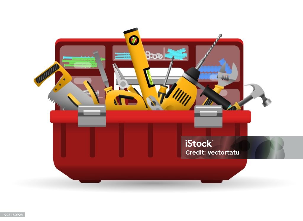 Instrument toolbox with tools kit Tool box. Vector instrument toolbox with tools kit for home repair isolated on white background Toolbox stock vector