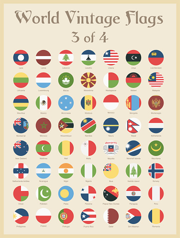 All World Round Vintage Colored Flags - Vector Illustration