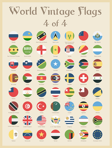 All World Round Vintage Colored Flags - Vector Illustration