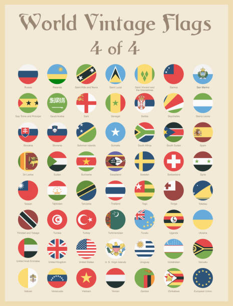 All World Round Vintage Colored Flags - Vector All World Round Vintage Colored Flags - Vector Illustration thailand flag round stock illustrations