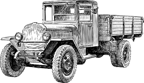 Vector drawing of an old truck of the last century.