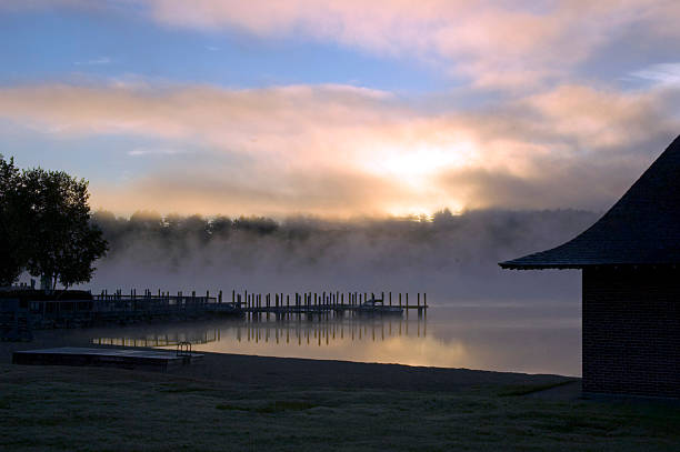 Morning Mist ln the Lake stock photo