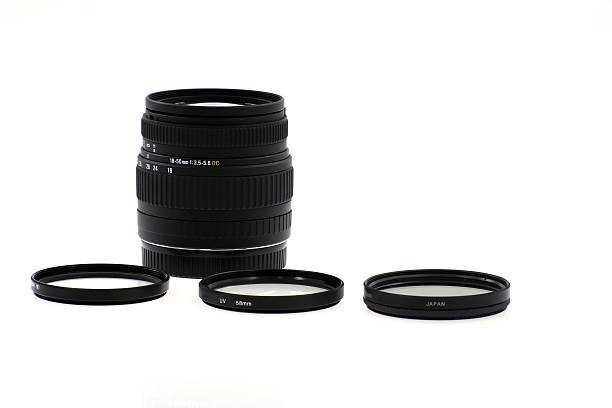 Camera lens and filters stock photo