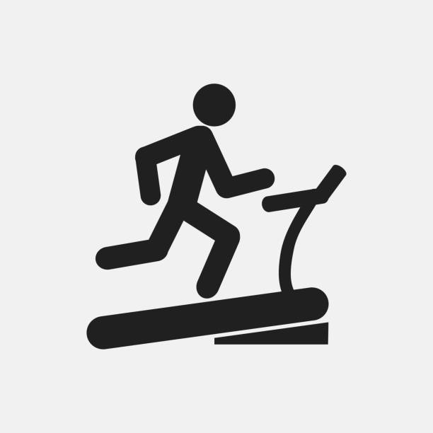 człowiek na bieżni ilustracja ikony - treadmill stock illustrations