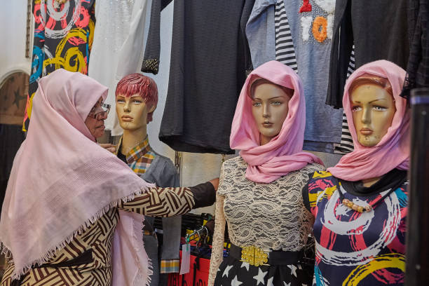 Istanbul, Turkey October 30, 2018 Mannequins at the entrance to a closed Grand Bazaar.