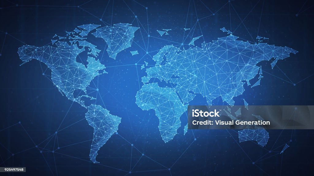 Mapa polígono en banner de hud blockchain - Ilustración de stock de Mapa mundial libre de derechos