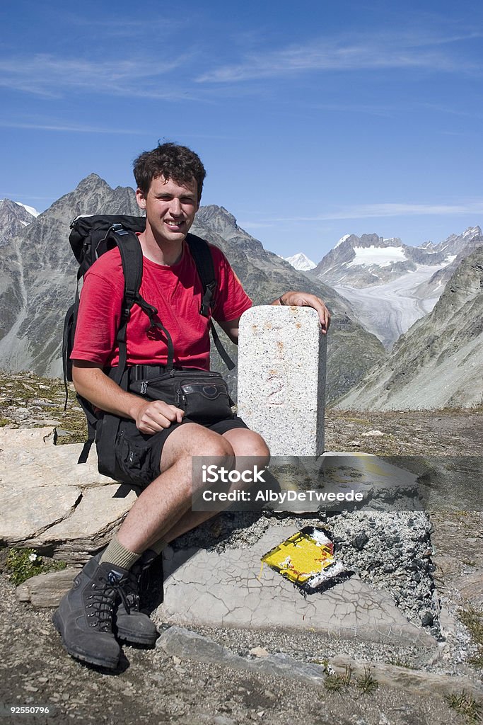 Man on Fenetre Durand (2797 m) Valle d'Ollomont - border between  Achievement Stock Photo