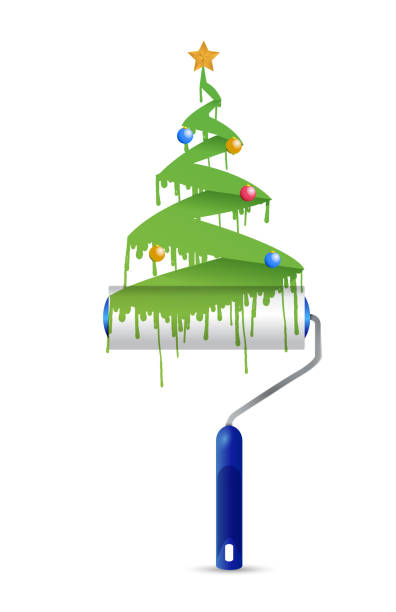 paint roller and christmas tree illustration design over a white background vector art illustration