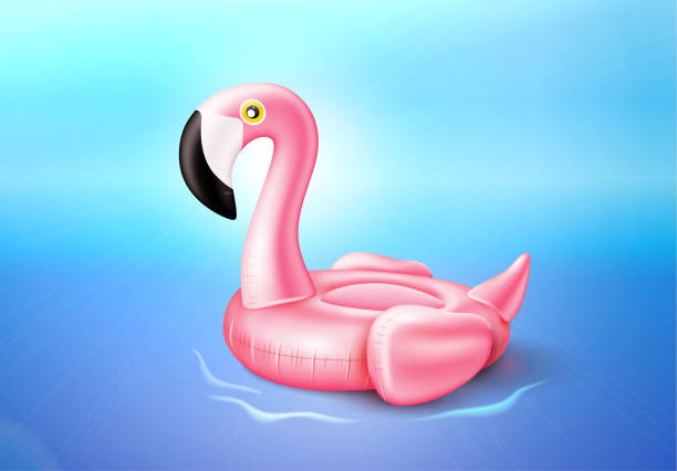 illustrazioni stock, clip art, cartoni animati e icone di tendenza di anello gonfiabile di fenicotteri vettoriali sull'acqua di mare - white pink flamingo blue