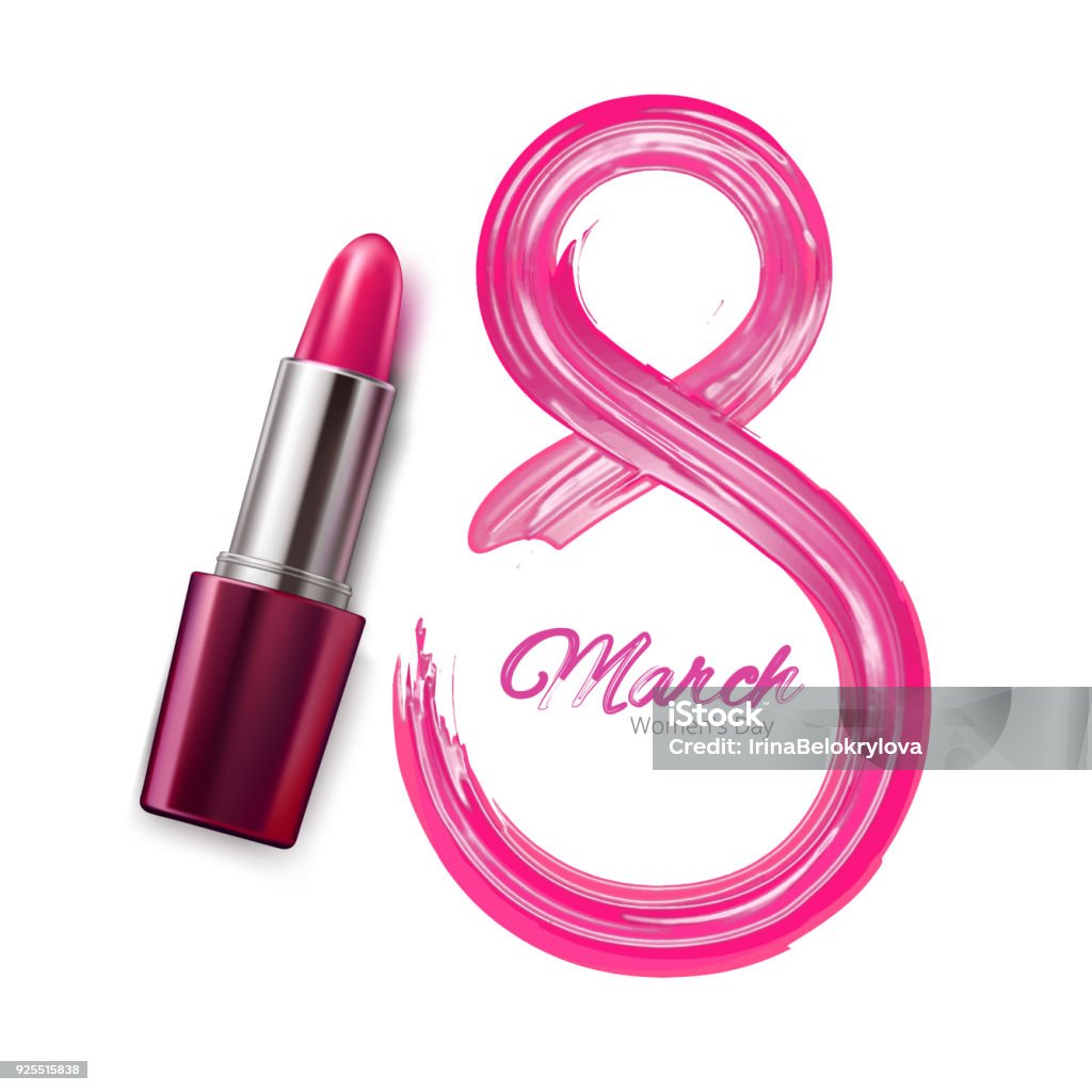 8 marzo día de internacional de la mujer lápiz labial pomada - arte vectorial de 8-9 años libre de derechos