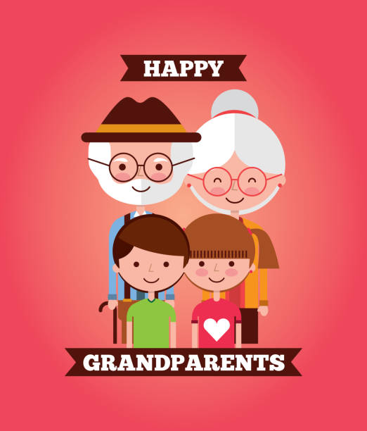 조부모의 날 디자인 - senior adult grandmother grandfather cards stock illustrations