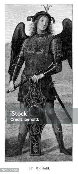 Saint Michael Stock Illustration - Download Image Now - 19th Century, 19th Century Style, Angel