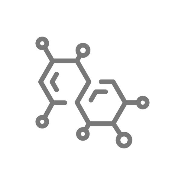 간단한 화학 공식 및 분자 선 아이콘입니다. 기호와 기호 벡터 일러스트 레이 션 디자인. 흰색 배경에 고립 - 분자 stock illustrations