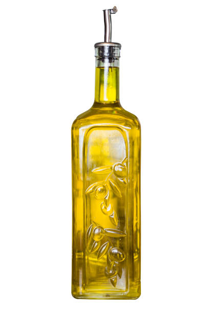 ekologiczna oliwa z oliwek w szklanej butelce wyizolowanej na białym tle - olive oil bottle olive cooking oil zdjęcia i obrazy z banku zdjęć