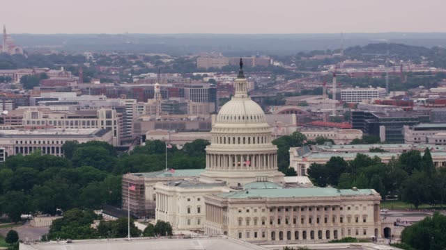 Aerial view of US Capitol building.