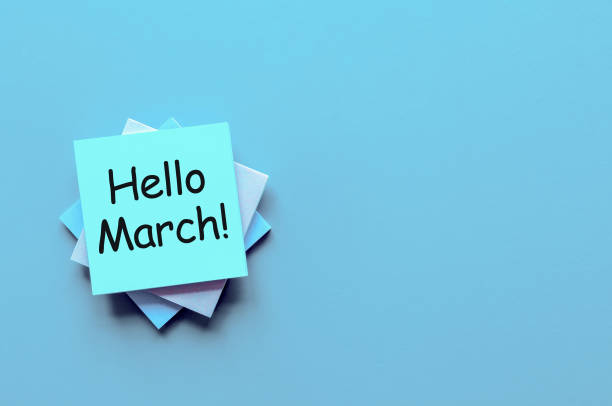istock Hello March - message at workplace with empty space for text, mockup or template. 1st. day of march - 1 spring month 925549510