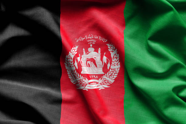 カラフルなクローズ アップ、アフガニスタンの波状の旗 - flag of afghanistan ストックフォトと画像