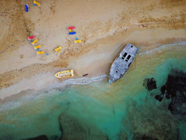 Ships on the Caribbean Sea, Las Terrenas stock photo