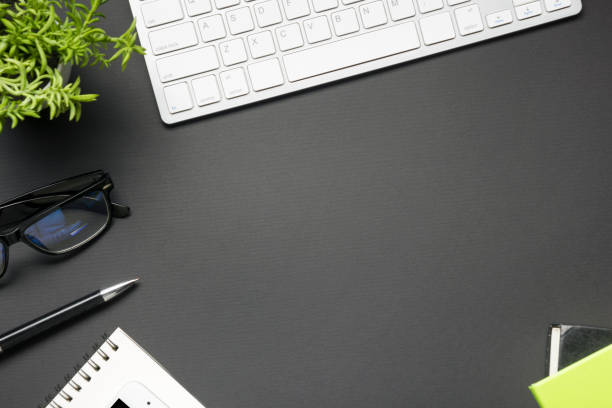istock Office desk table with supplies. Flat lay Business workplace and objects. Top view. Copy space for text 925552878