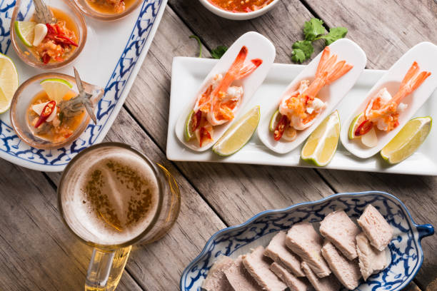 Seafood cocktail  prawn in spicy seafood dip