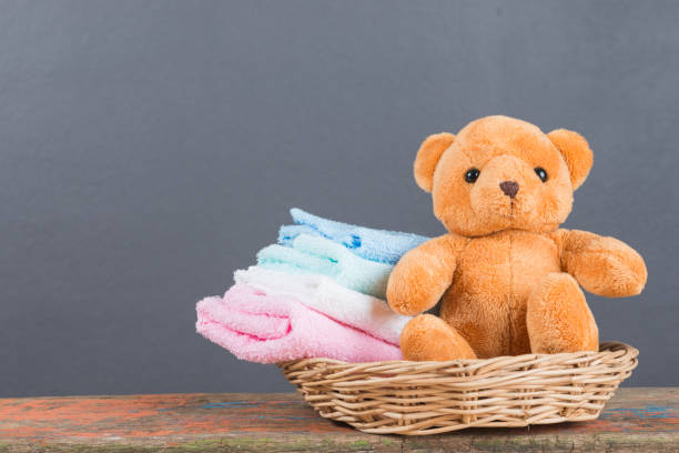 istock Blue and white towel on rustic wood background 925553718