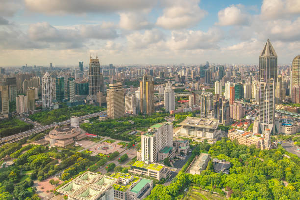 istock Shanghai People's square and park from top view 925553996