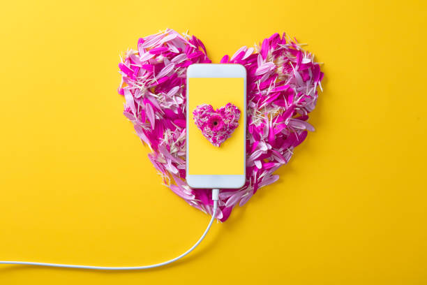istock flower petals in heart shape and mobile phone 925554610