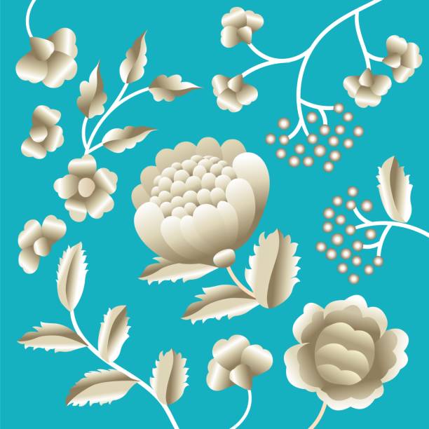 illustrations, cliparts, dessins animés et icônes de vector oriental antique folk motif de fleurs. châle de manton, ornement de broderie décorative pour le flamenco espagnol manille. broderie traditionnelle à la main. - russian culture scarf textile shawl