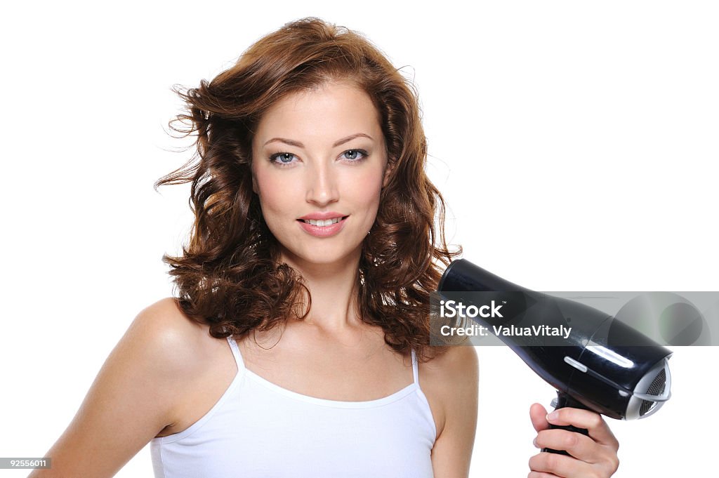 Moda mulher com cabelo segurando hairdryer - Royalty-free 20-29 Anos Foto de stock