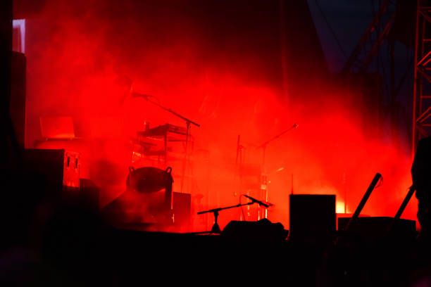 Musical instruments on the stage in red lights