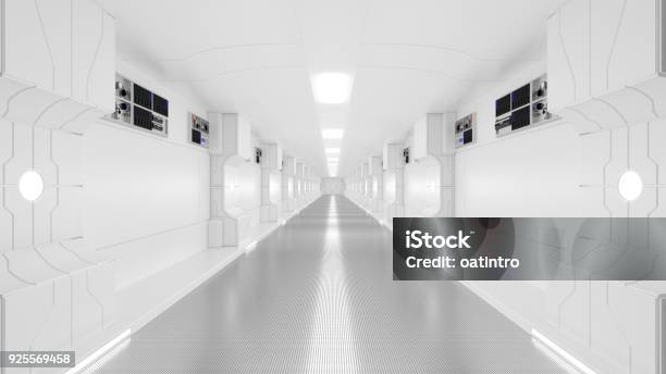 Science Lap Scifi Corridor White Color Stock Photo - Download Image Now - Laboratory, Futuristic, Indoors