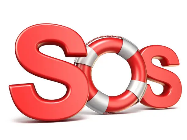 SOS sign with lifebuoy 3D render illustration isolated on white background