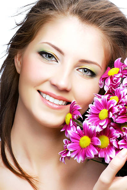 istock Woman portrait with flowers 92557061
