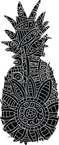 Vector illustration of Pineapple fruit tangle doodle silhouette