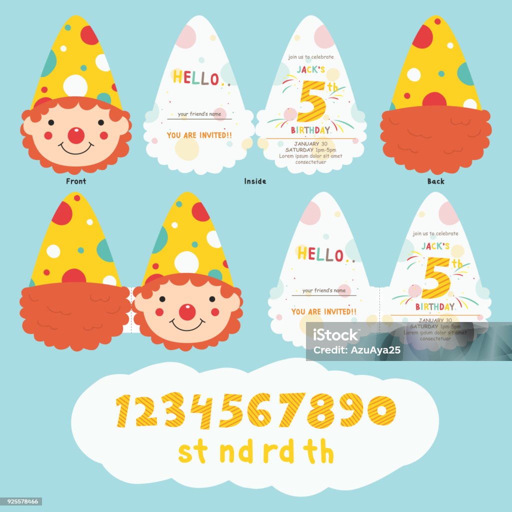 Clownkopf Geformt Geburtstag Einladung Karte Vektor Vorlage Stock