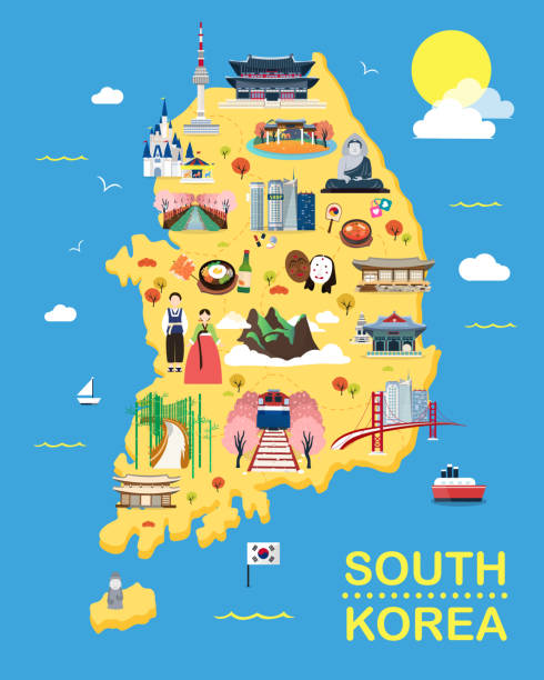 карта корейских достопримечательностей вектор и иллюстрация. - south korea stock illustrations