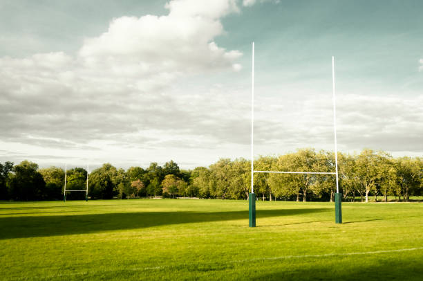 postes de rugby objetivo - rugby wooden post goal post rugby post fotografías e imágenes de stock