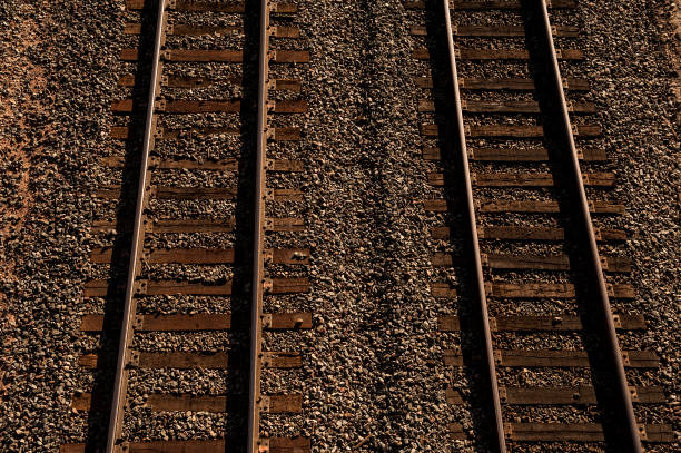 Railroad tracks from above stock photo