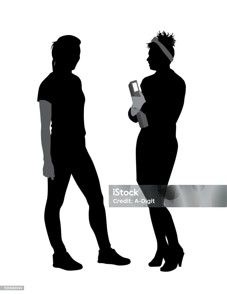 College Student Sass Two young women student talking to each other,  one is african american In Silhouette stock vector