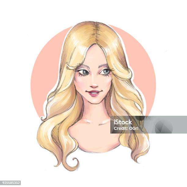 Beautiful Girl With Long Hair Stock Illustration - Download Image Now - Curly Hair, Females, Adult