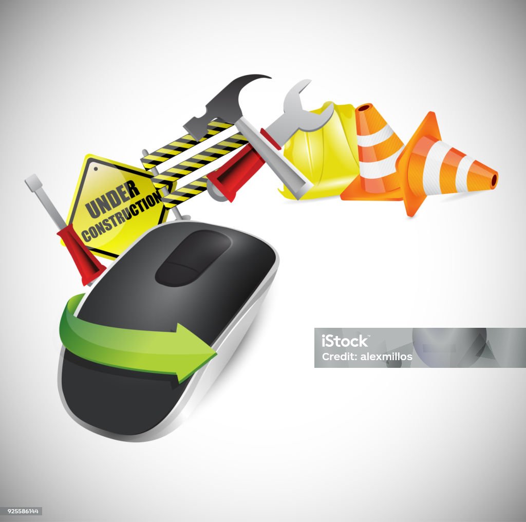 Computer Mouse Construction Theme Under Construction Concept Wireless Computer Mouse Isolated On White ...