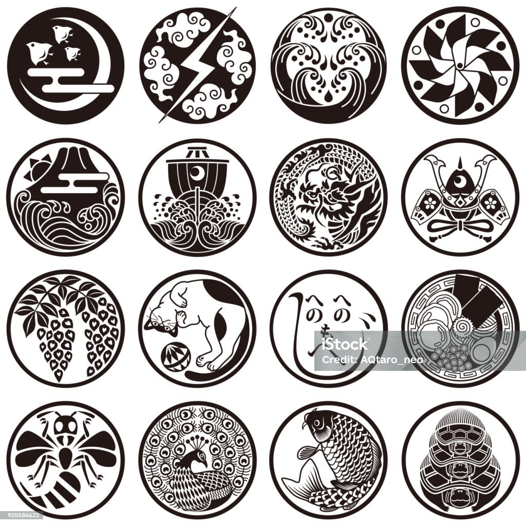 Japanese traditional and cultural icons icons Coat Of Arms stock vector